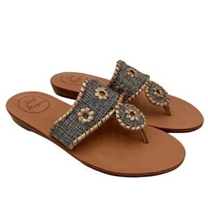 Jack Rogers Women's Black & White Nantucket Leather Thong Flat Sandals Size 7